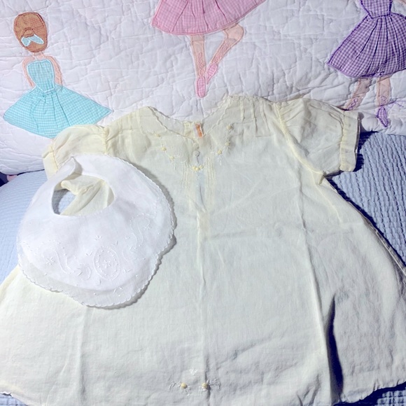 Vintage Handmade Baby girls 2 pc set-Dress and bib - Picture 1 of 5